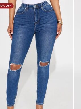 Fashion Nova Blue High-Rise Ripped Skinny Jeans